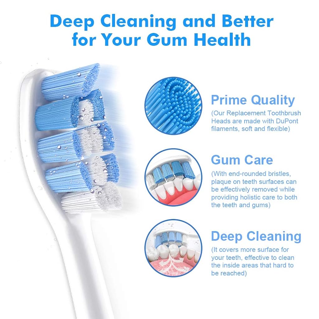 HASTHIP® 8 Pack Cabezales de Cepillo de Repuesto Compatibles con Philips Sonicare, Cerdas DuPont Suaves y Densas, Elimina 7x Más Placa, Apto para DiamondClean, ProtectiveClean, FlexCare,
