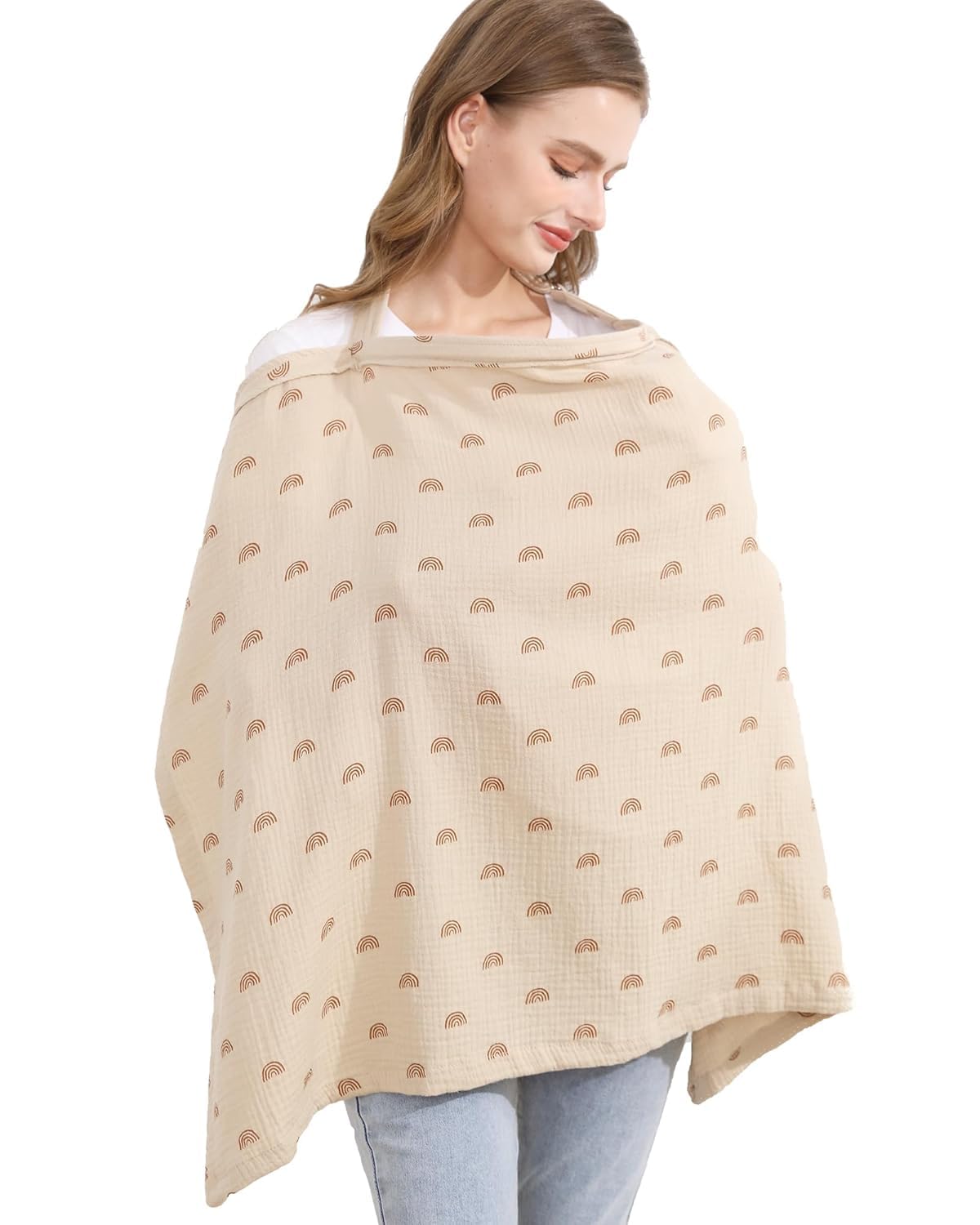 HASTHIP® Cubre Lactancia para Amamantar,Funda de Lactancia Materna de Algodón 100% Transpirable con Escote Arqueado,Protector Privacidad Multiuso como Cubre Carrito o Manta para Bebé - Diseño
