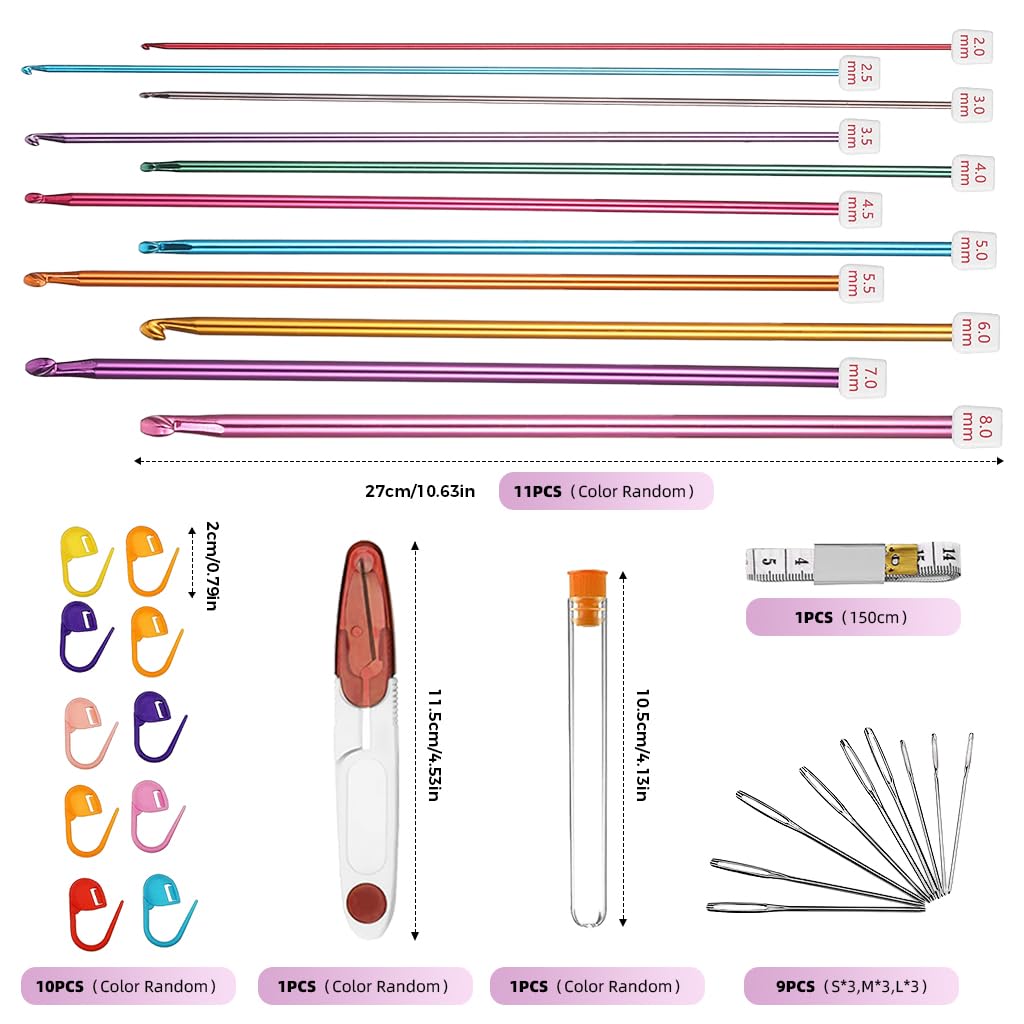 HASTHIP® Tunisian Crochet Hooks Set 2-8 mm Aluminum Afghan Crochet Hooks, Knitting & Crochet Supplies Tool for Beginner, Crocheter & Knitter