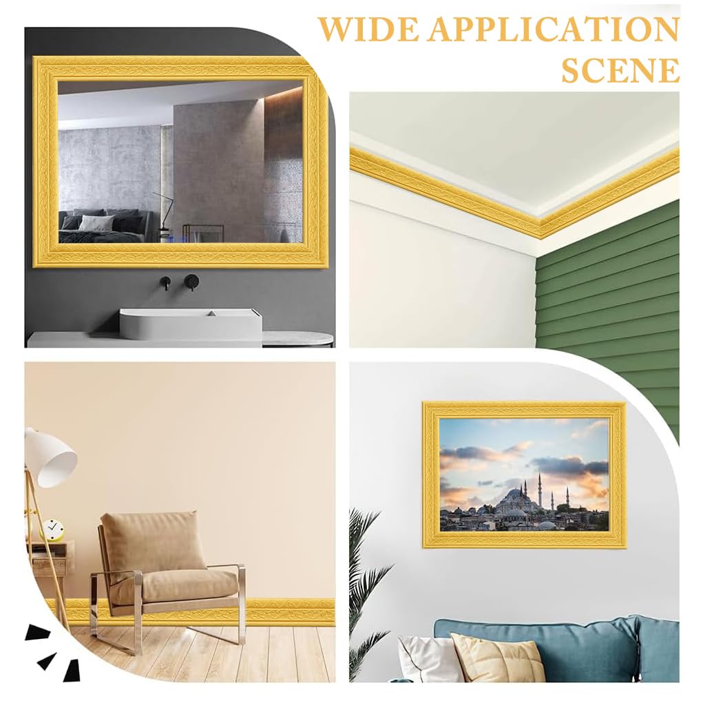 HASTHIP Peel Stick 3D Foam Molding Trim for Walls featuring Self Adhesive Golden Strips 2.3m x 7.8cm | Waterproof Gold 3 Pcs