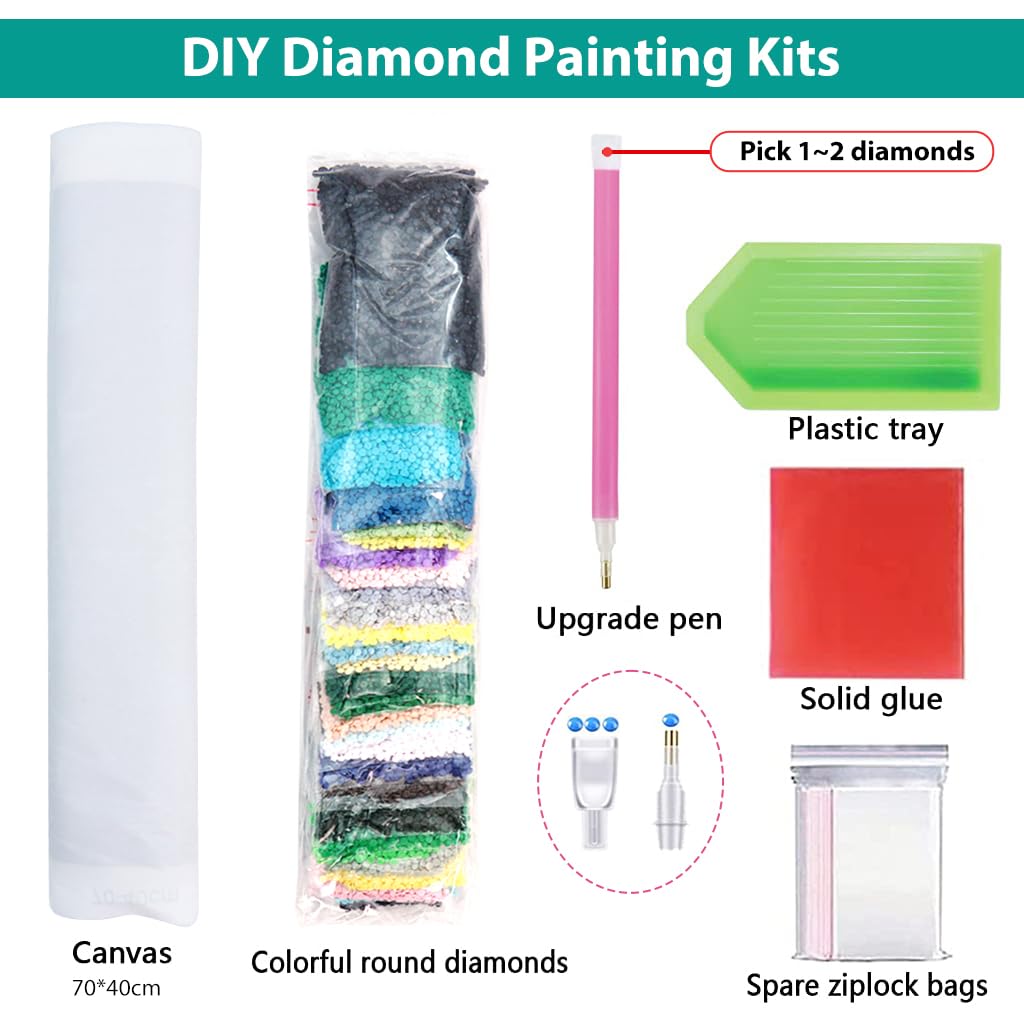 HASTHIP Diamond Painting Kit for Adults with Full Drill Rhinestones 27.5×15.7in Canvas | Aurora Lake DIY Home Wall Art