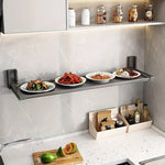 HASTHIP Kitchen Rack Wall Mounted for Space Saving with 5 Hooks and 22x7 in Foldable Shelf | No Drill Organizer for Condiments and Utensils