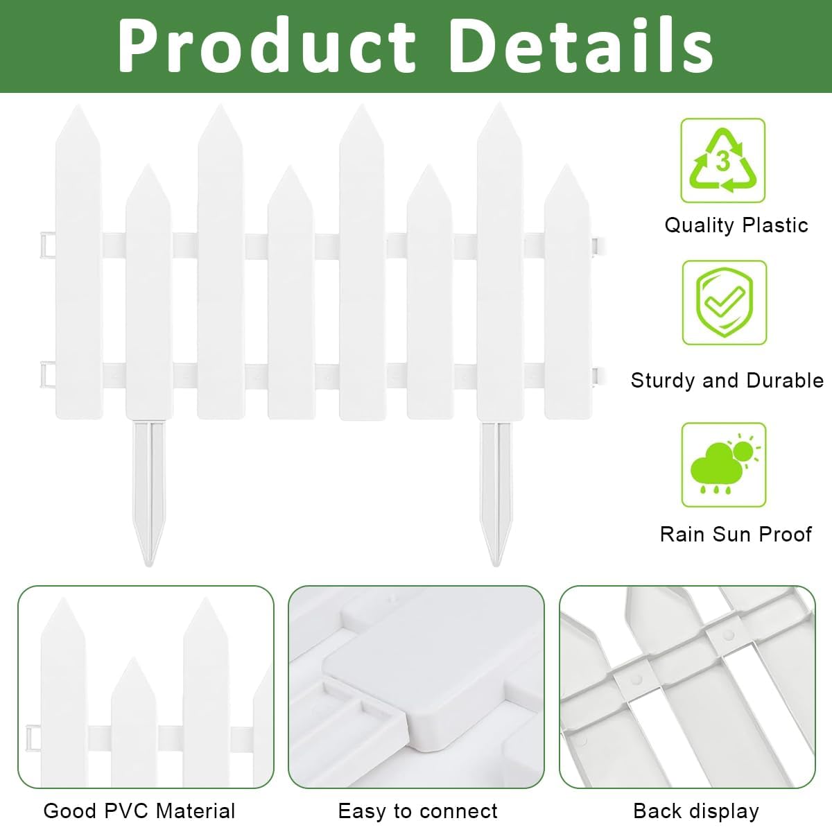 HASTHIP Outdoor Garden Fence Border for Pathways and Lawns with Pointy Stake PVC Panels 50x30cm 8 Pcs