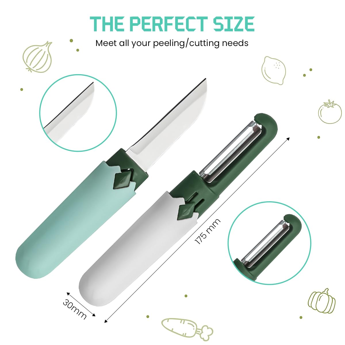 HASTHIP Fruit Knife Peeler for Vegetables with Dual Head Design and 17.5cm Stainless Steel Blade | Compact Portable Kitchen Tool
