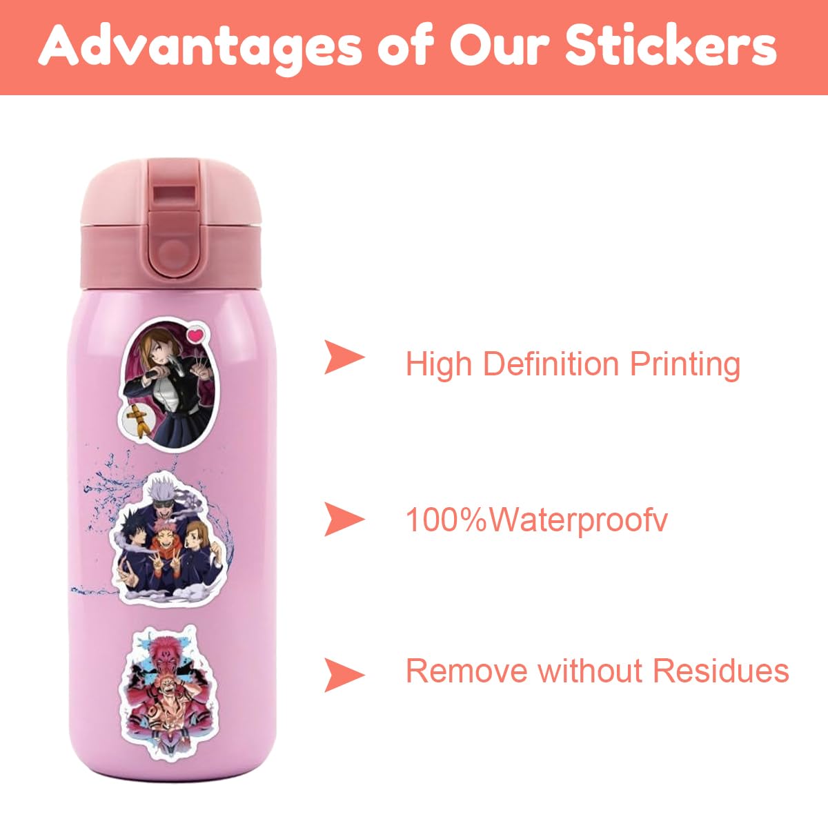 HASTHIP Anime Stickers Pack for Laptop and Phone featuring 110 pcs Waterproof Vinyl | Demon Slayer and Jujutsu Kaisen Designs