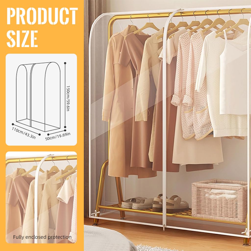 HASTHIP® Clear Garment Rack Cover, Transparent PEVA Clothes Rack Cover with Zipper, Clothing Dustproof & Waterproof Protector Cover, 110x50x150cm