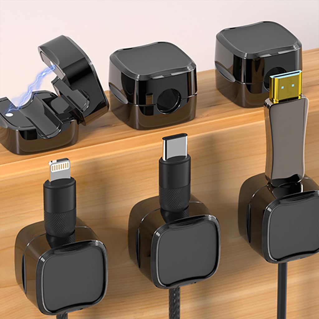 HASTHIP Magnetic Cable Organizer 6Pcs for Desk and Wall featuring Magnetic Closure | Self Adhesive Cord Holder for Home Office