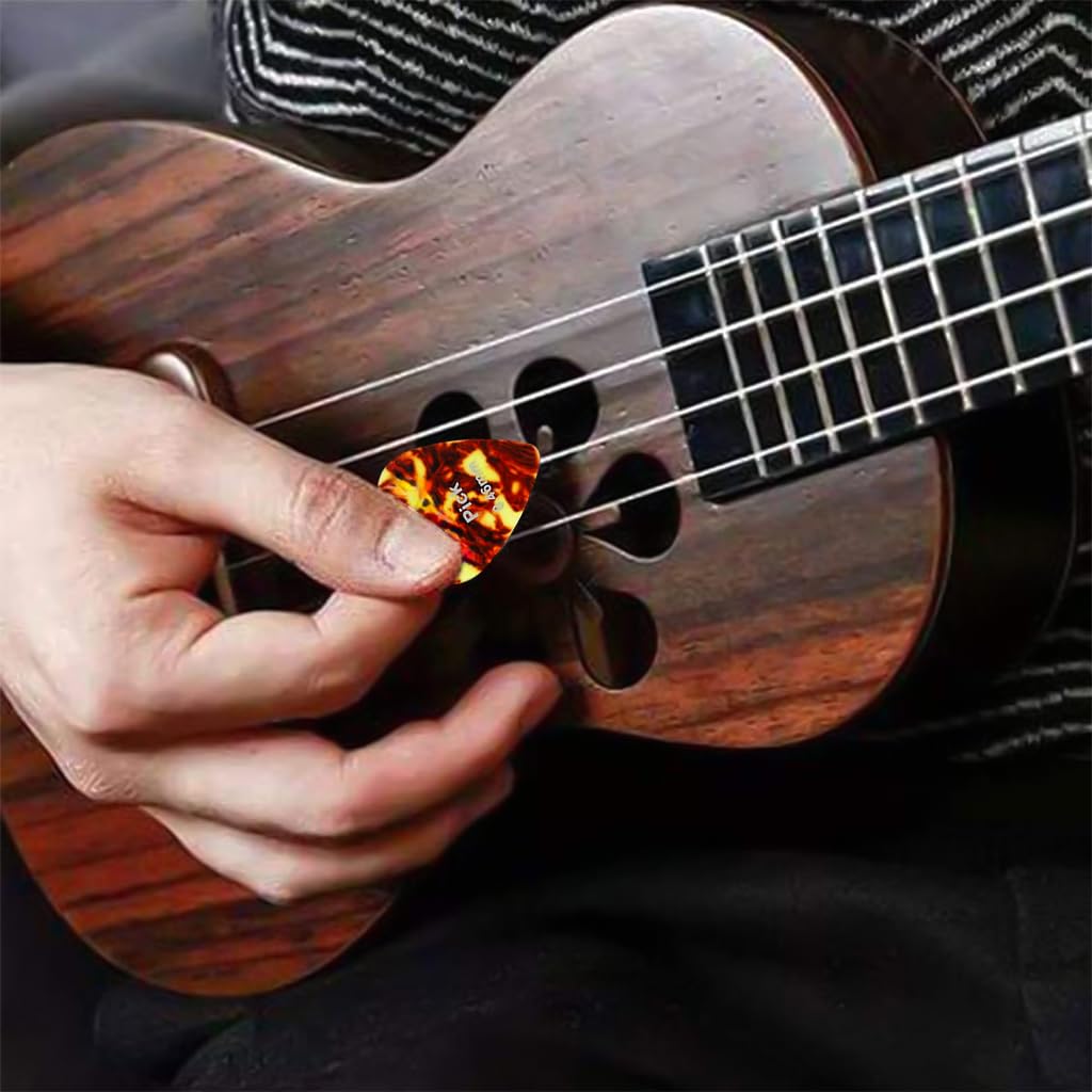 HASTHIP Guitar Picks Set for Acoustic and Electric Guitar with 12 pcs 0.46–1.5mm Celluloid | Ergonomic Grip and Metal Box