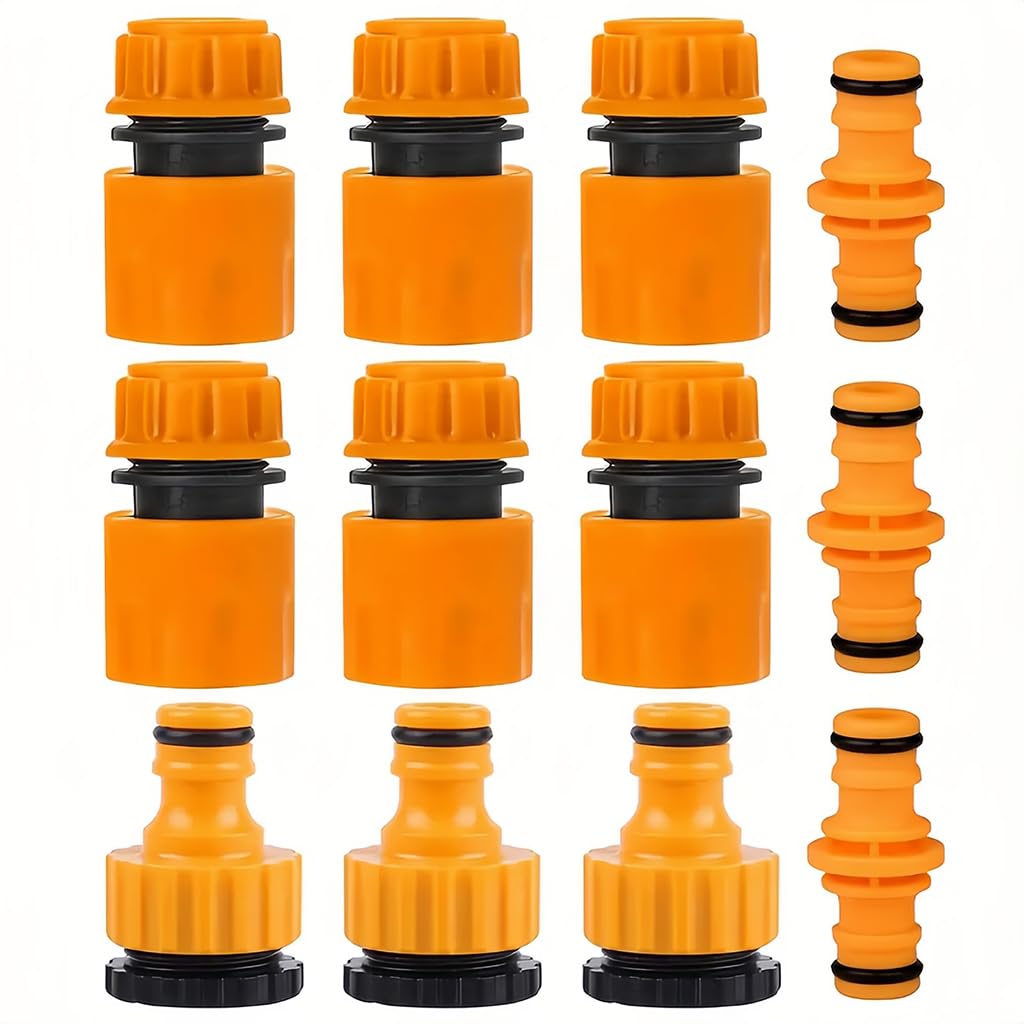 HASTHIP® 12Pcs Garden Hose Connectors, for 1/2" & 3/4" Hoses Garden Water Hose Pipe Quick Connector Set, Water Pipe Fittings, Tap Adapte for Garden Irrigation & Outdoor Use