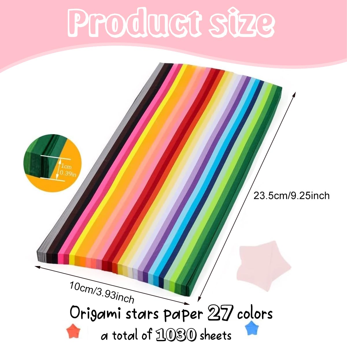 1030 Sheets Star Origami Paper - 27 Assortment Color Star Paper Strip, Double Sided Origami Lucky Star Decoration Paper Strips for DIY Hand Art Crafts Decor Gifts