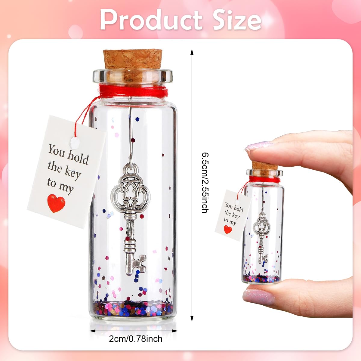 HASTHIP Mini Decorative Jar for Valentine and Anniversary Gifts featuring Cork Stopper | 22x60mm Glass Bottle with Key and Message Card