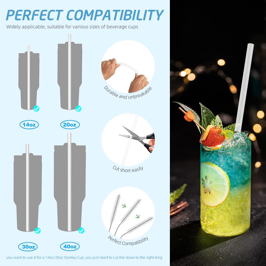 HASTHIP Silicone Straws for Stanley 40oz Cup with 11.8in Reusable Design and Sakura Caps | BPA Free