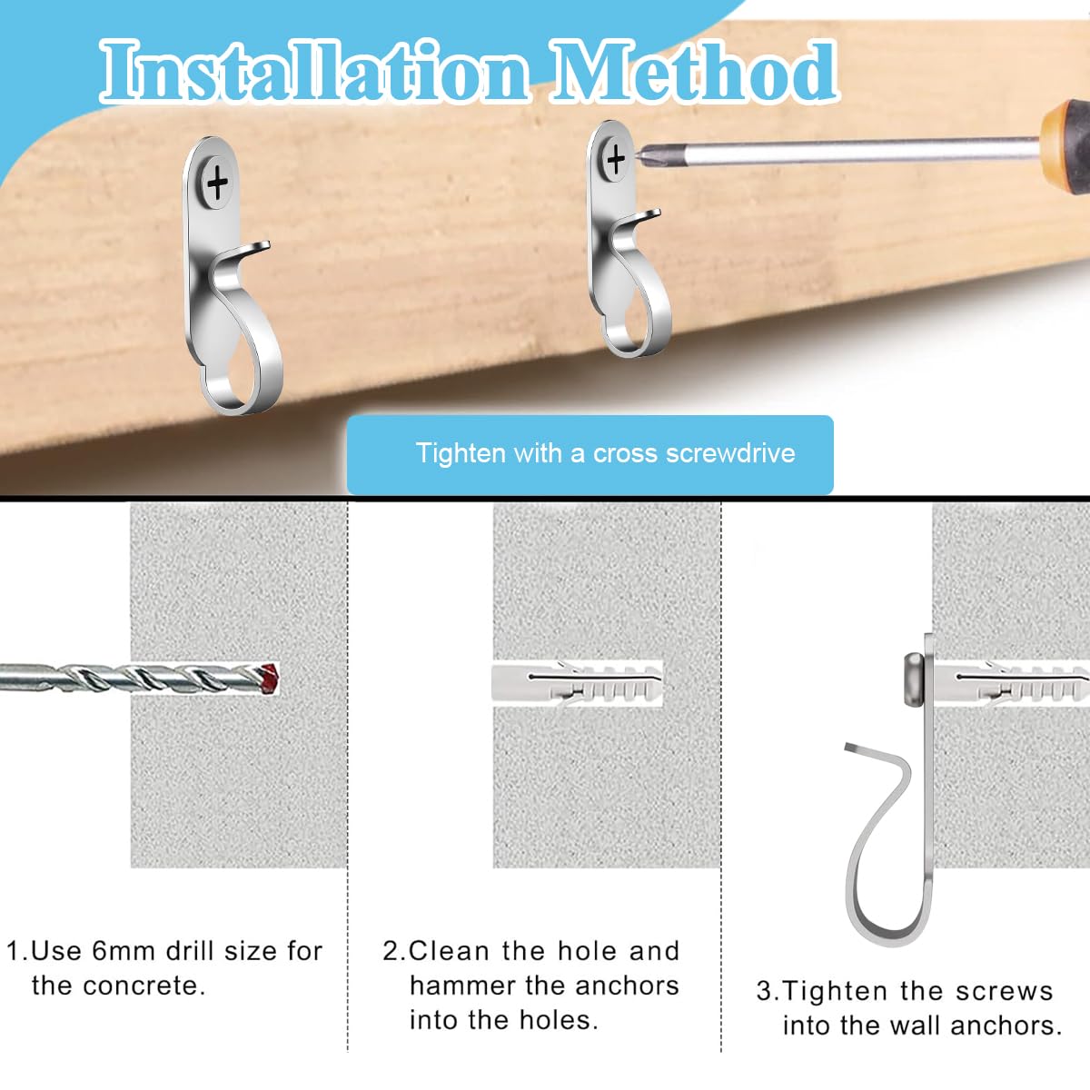 HASTHIP Stainless Steel Wall Hooks for String Lights featuring Screw Mount System | 20 Pcs Set