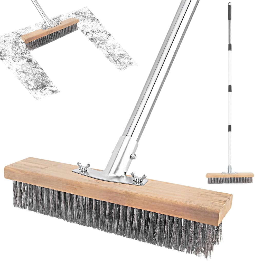 HASTHIP® Stainless Steel Wire Bristle Scrub Brush, Assembly Stainless Steel Rod, 30cm Wide Heavy Duty Floor Cleaning Brush for Tough Dirt, Grout, and Outdoor Surfaces