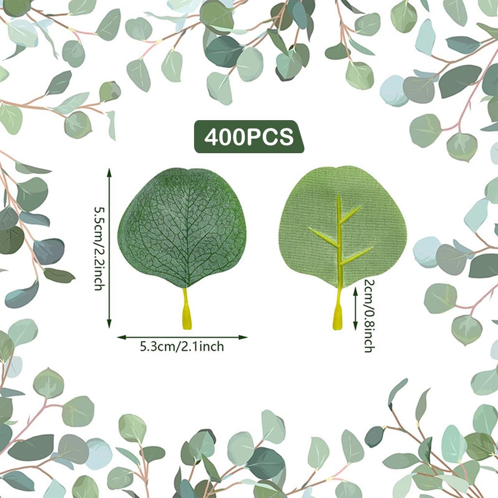 HASTHIP Artificial Eucalyptus Leaves for DIY Wedding and Party Decor 400pcs | Silk Green Petals 1.97x2.95 in