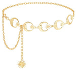 HASTHIP® Gold Waist Chain Belt for Women,Moon Star Metal Waist Chain for Dresses Saree Jeans,Adjustable Body Fashion Belt Party Suit Blazer or Evening Gown