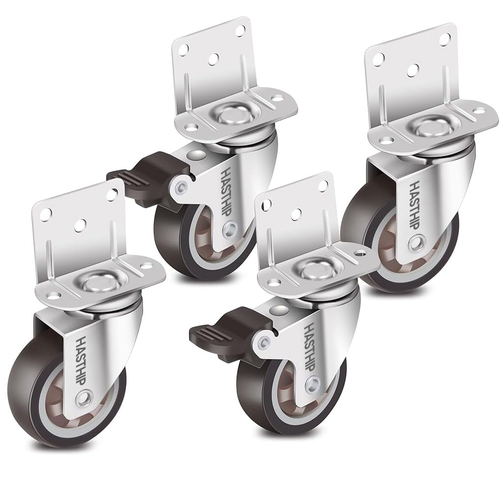 HASTHIP Caster Wheels for Furniture and Cabinets featuring Double Ball Bearings | 8Pcs 2 Inch Rubber Swivel Casters with Brakes supporting 1200 lbs