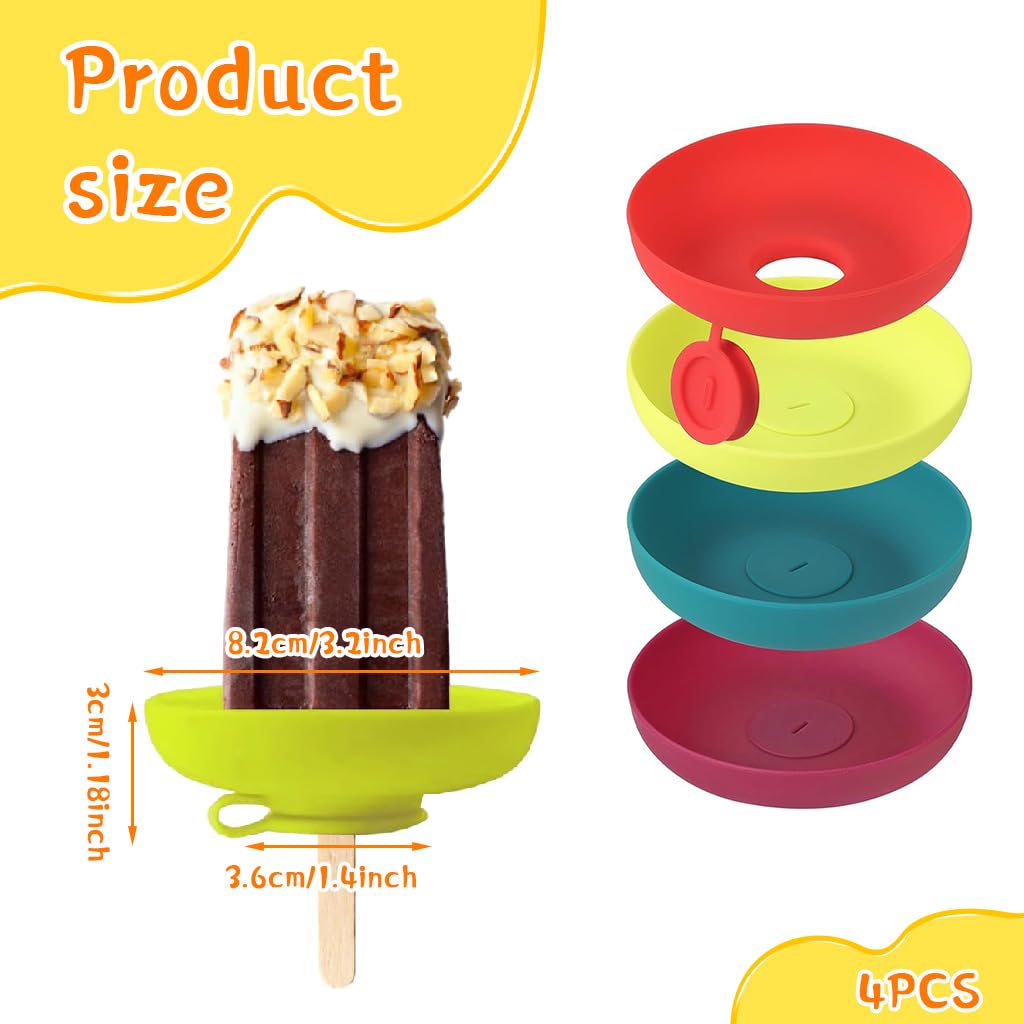 HASTHIP Silicone Popsicle Drip Catcher 2 in 1 Ice Cream Cone Guard Tray Pack of 4