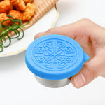 2pcs Salad Dressing Container to Go, 40ML Small Containers with Lids, Reusable Stainless Steel Sauce Cups for Lunch Bento Box, Picnic and Travel, Pink+Blue