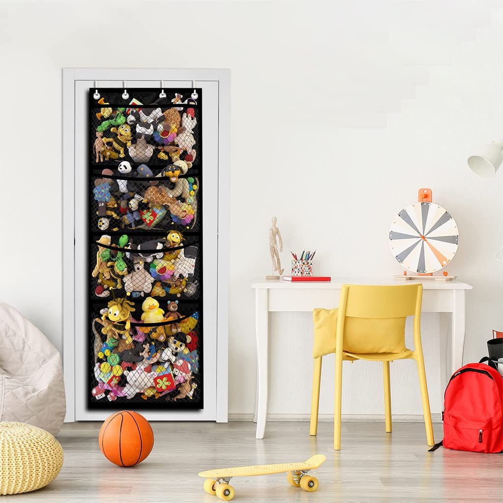 HASTHIP® Toy Organizer for Kids Room, Large Capacity Hanging Storage with 4 Hooks & Eyelets, Wall & Door Mounted Organizer for Toys, Nursery, Playroom, Bedroom, Fits 3-5CM Thick Doors