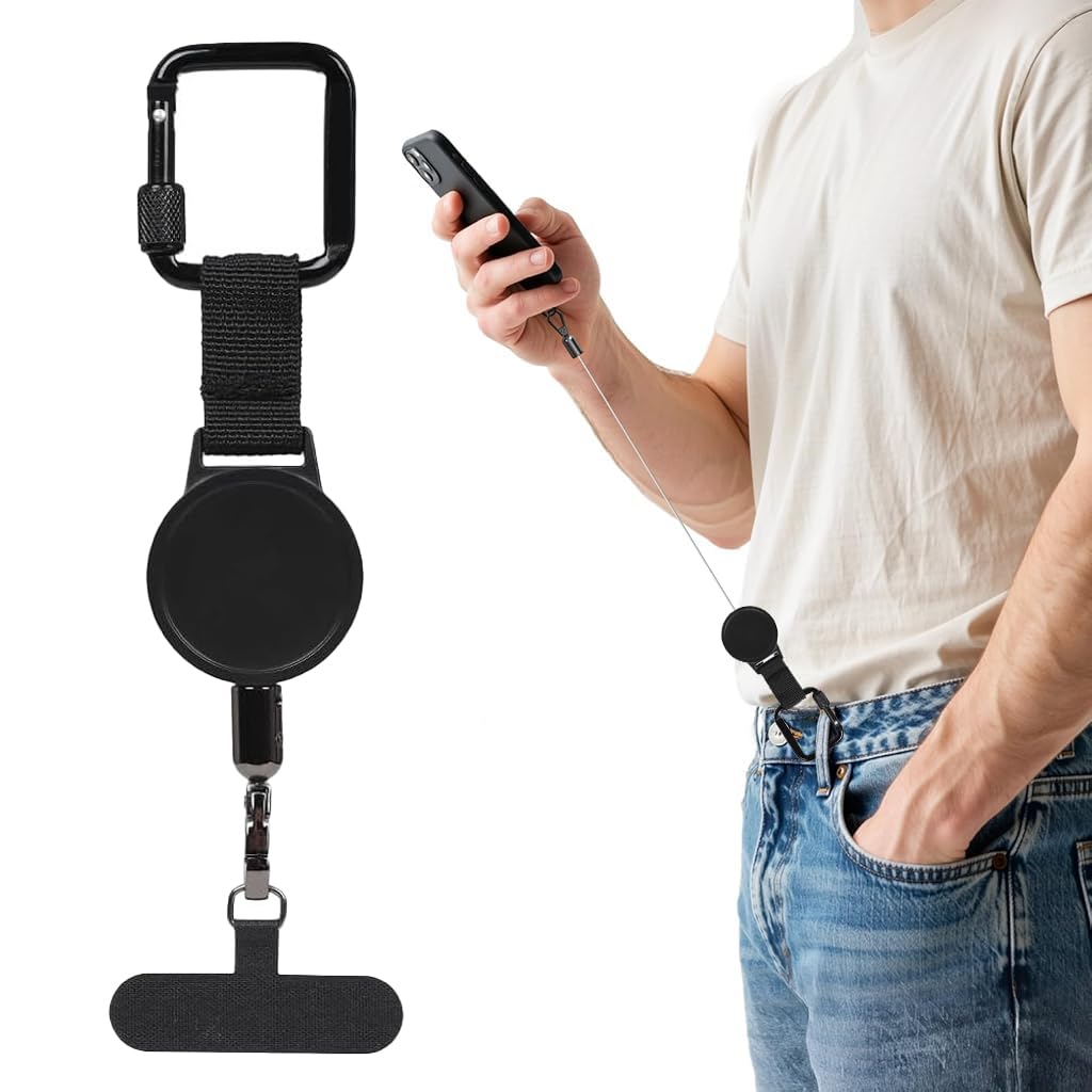 HASTHIP® Cordón Retráctil Antirrobo para Teléfono con Mosquetón Metálico de Bloqueo,Correa de Seguridad Giratoria 360° para Móvil,Llaves y Herramientas Ideal Senderismo y Escalada