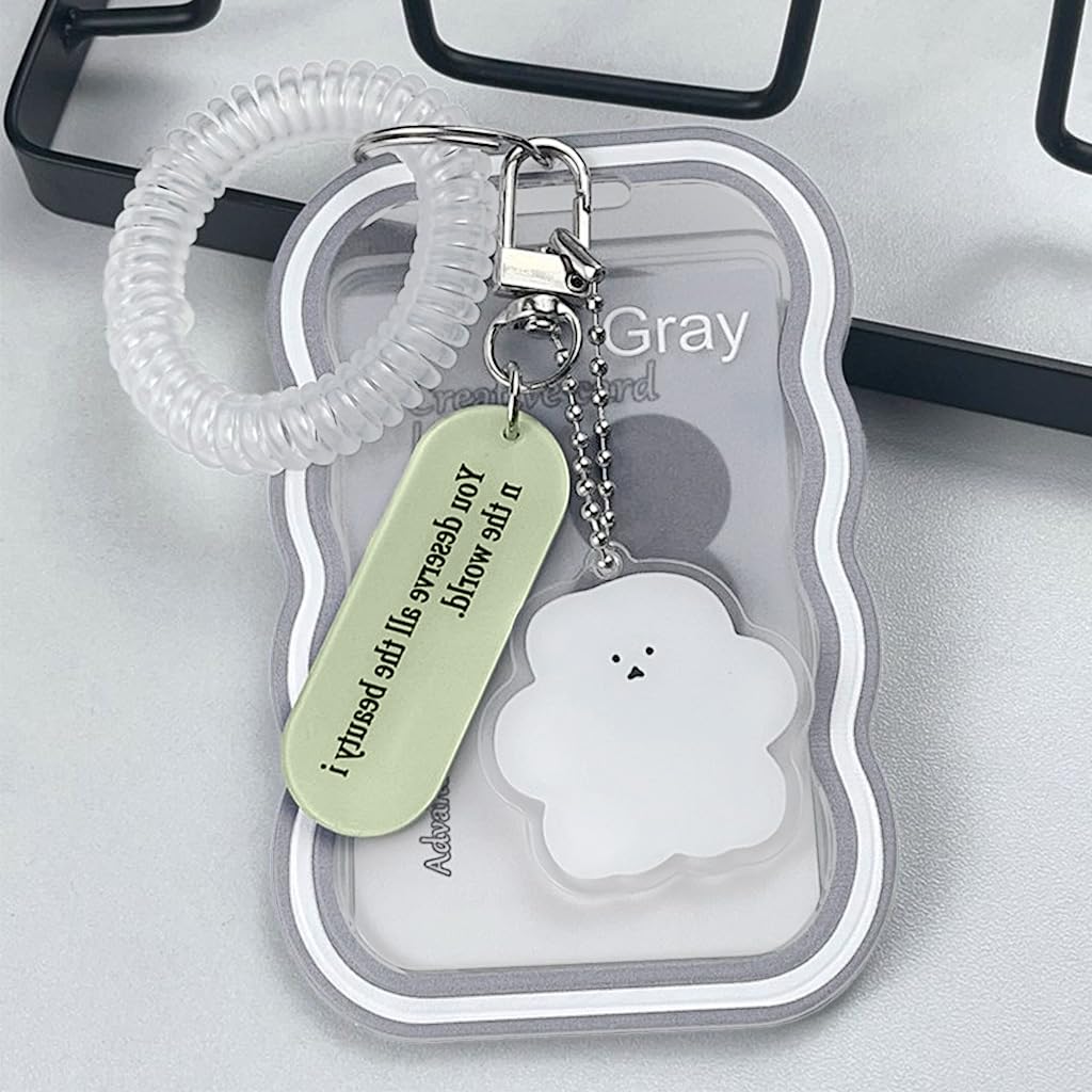 HASTHIP® Soporte para Tarjeta Fotográfica en Forma de Nube de 3 Pulgadas - Estuche Acrílico Transparente y Protector con Llavero Colgante Oso,Ideal para Fotos Kpop,Tarjeta