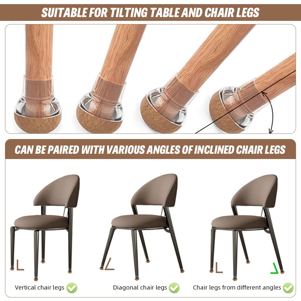 HASTHIP Chair Leg Floor Protector 4pcs for Hardwood Floors with Anti Slip Felt Pads | Transparent Brown Silicone Caps