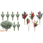 HASTHIP Christmas Decorations Combo for Tree and Wreath with 30 Snow Dusted Pine Branches | Red Berry Pinecones for DIY Crafts