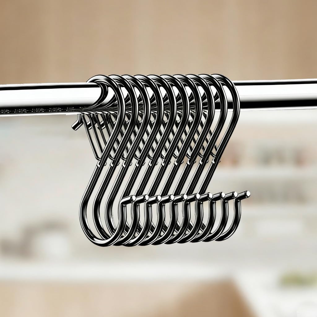 HASTHIP® 10PCS Heavy Duty S Hooks for Hanging with Spring Clasp, 3.6'' Stainless Steel Hanging Hooks Indoor Outdoor Windproof for Clothes, Towels, Wardrobe, Garage, and Home Organization