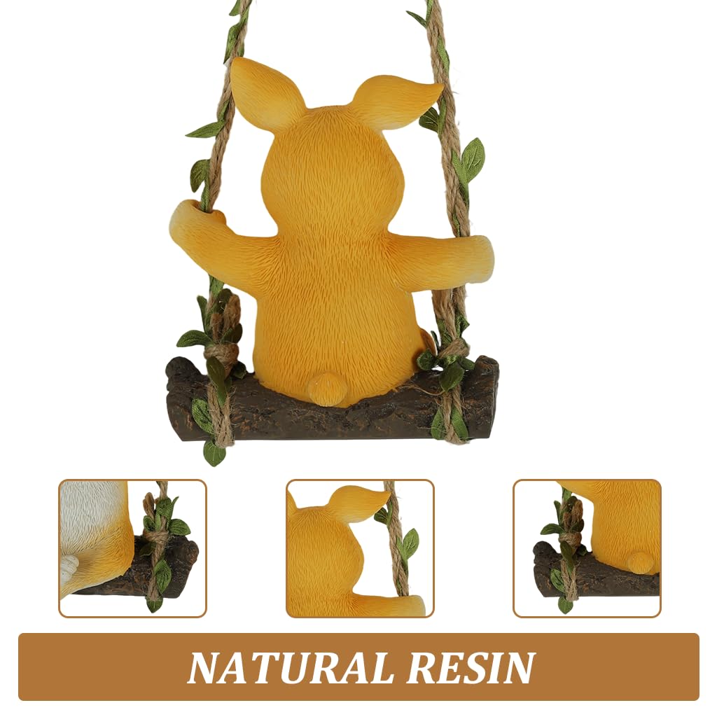 HASTHIP Lovely Rabbit Car Ornament for Home or Auto Decor with 35cm Hemp Rope | Resin Bunny Swing Figure 10x13cm