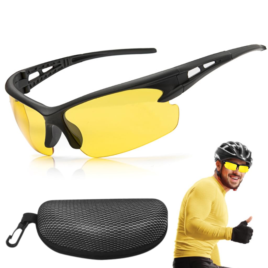 HASTHIP® Gafas de Visión Nocturna para Conducir con Estuche,Lentes Antirreflejantes Deportivos para Hombre y Mujer,Gafas de Sol No Polarizadas con Protección UV400 Antideslumbrantes