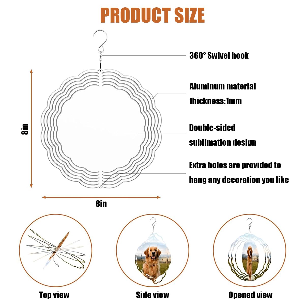 HASTHIP Sublimation Wind Blanks for DIY Gift and Outdoor Garden Decoration 8 inch Aluminum