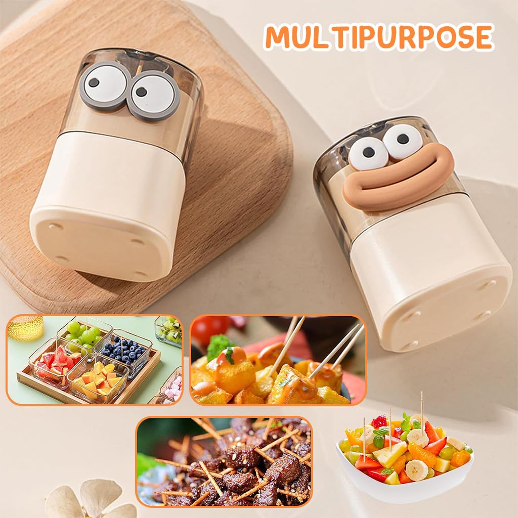 HASTHIP Toothpick Holder 2 Pcs with Push Down Pop Up Dispenser 10x6.5x6.5 cm Beige | Bamboo Refillable Container for Dining Table