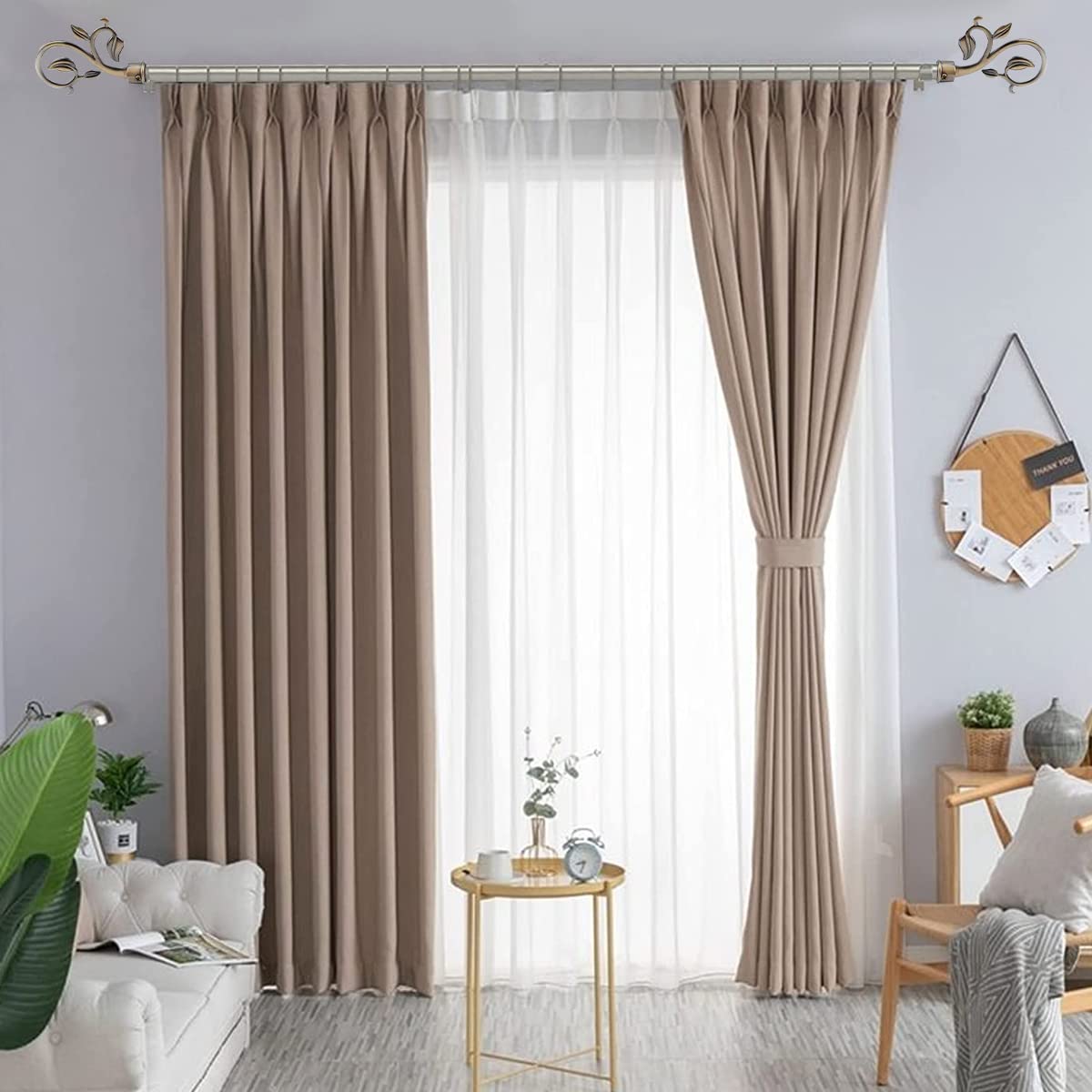 HASTHIP Curtain Rod Finials for 20–22.5mm Rods with Leaf Branch Design in Brass | Set of 4