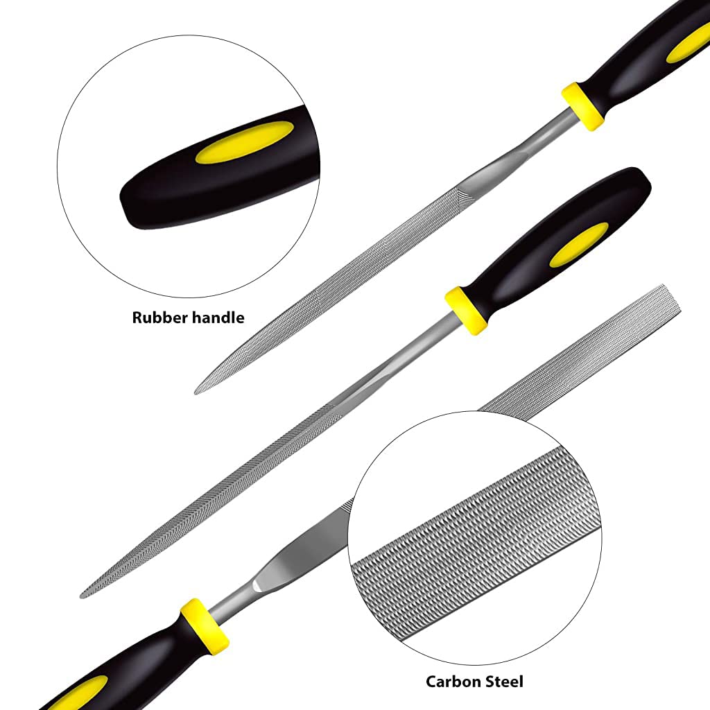 HASTHIP® 10Pcs File Tools Set, Premium Hardened Drop Forged Alloy Steel File Tools, Includes Flat, Flat Warding, Square, Triangular, Round, and Half-Round Files5mm*180mm in size/per one