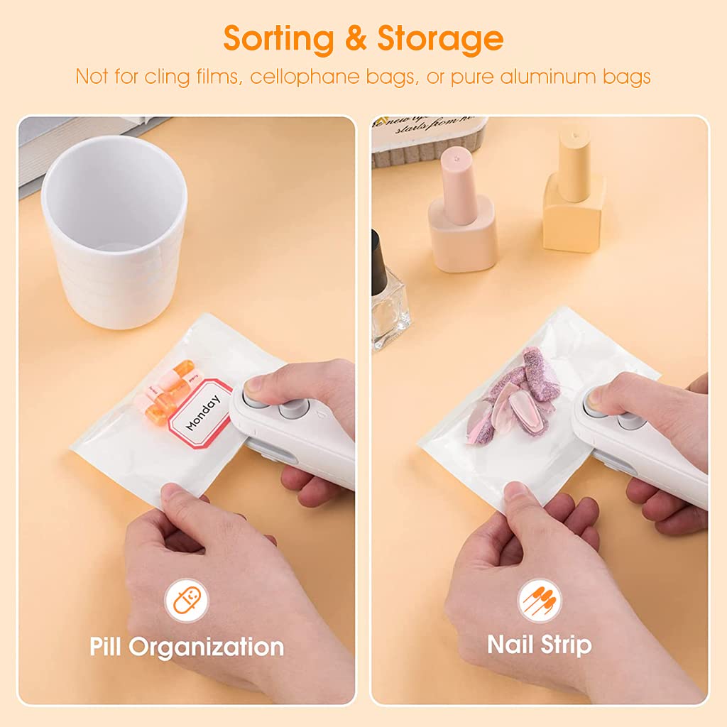 400mAh Sealer for Plastic Bags, USB Bag Sealer, 2 in 1 Hot Bond Sealer with Cutter, Magnetic Bag Sealer, Mini Bag Sealer Rechargeable Bag Sealer for Chips Snack Bag, Various Bag Food