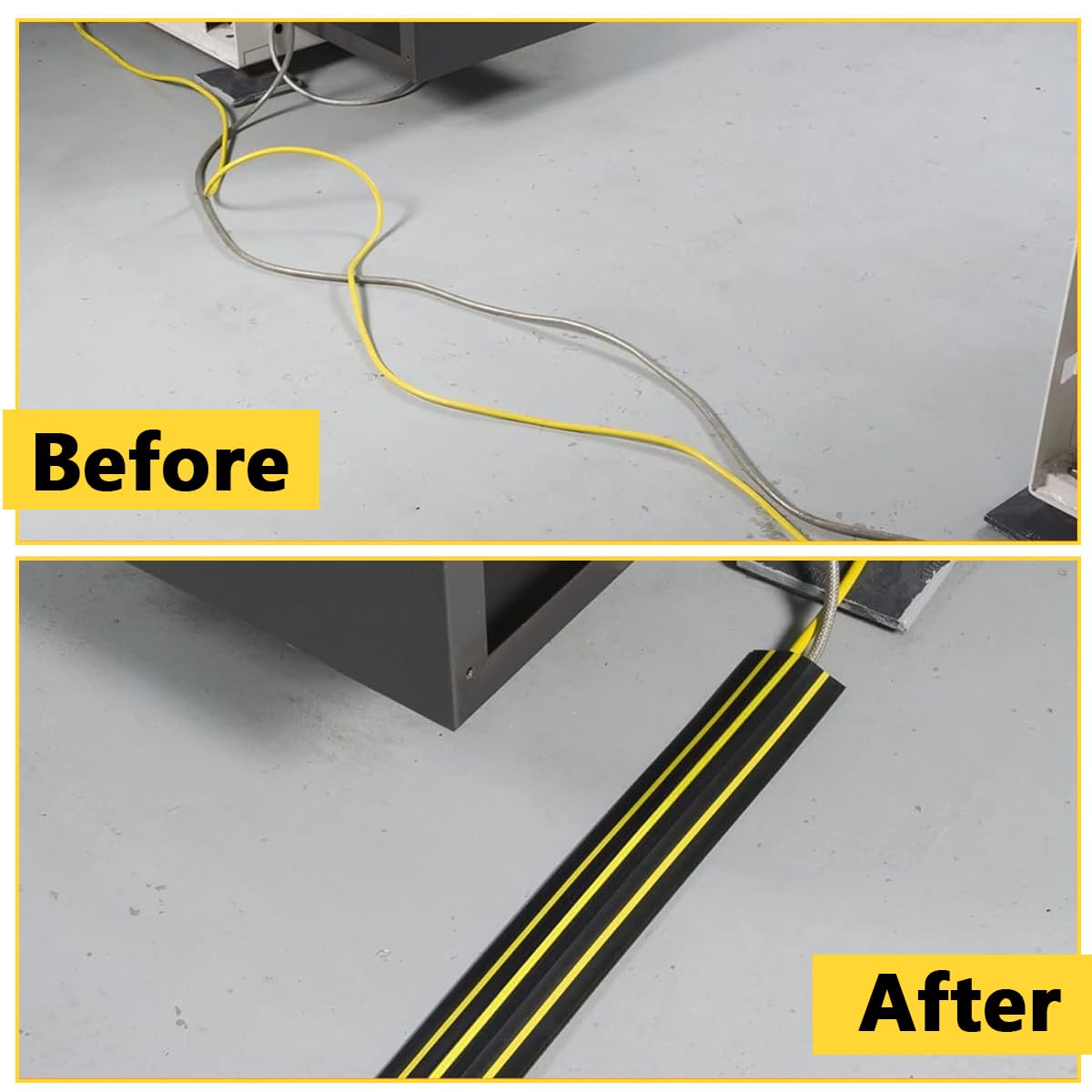 6.56ft Floor Cord Cover Protector Heavy Duty PVC Cuttable Floor Cable Protector 3 Channels Contains Cords Cables and Wires, Waterproof Sealing Strip for Door Floor Cable Cover for Home Office