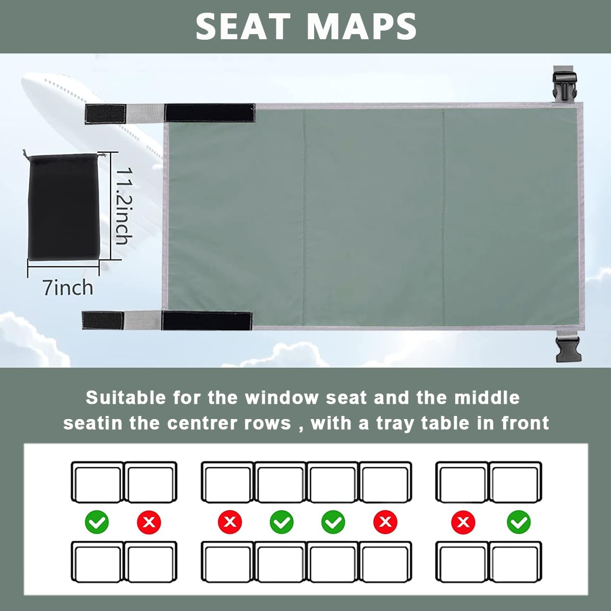 HASTHIP Airplane Footrest for Kids with Adjustable Straps 79x44cm Grey | Toddler Travel Bed