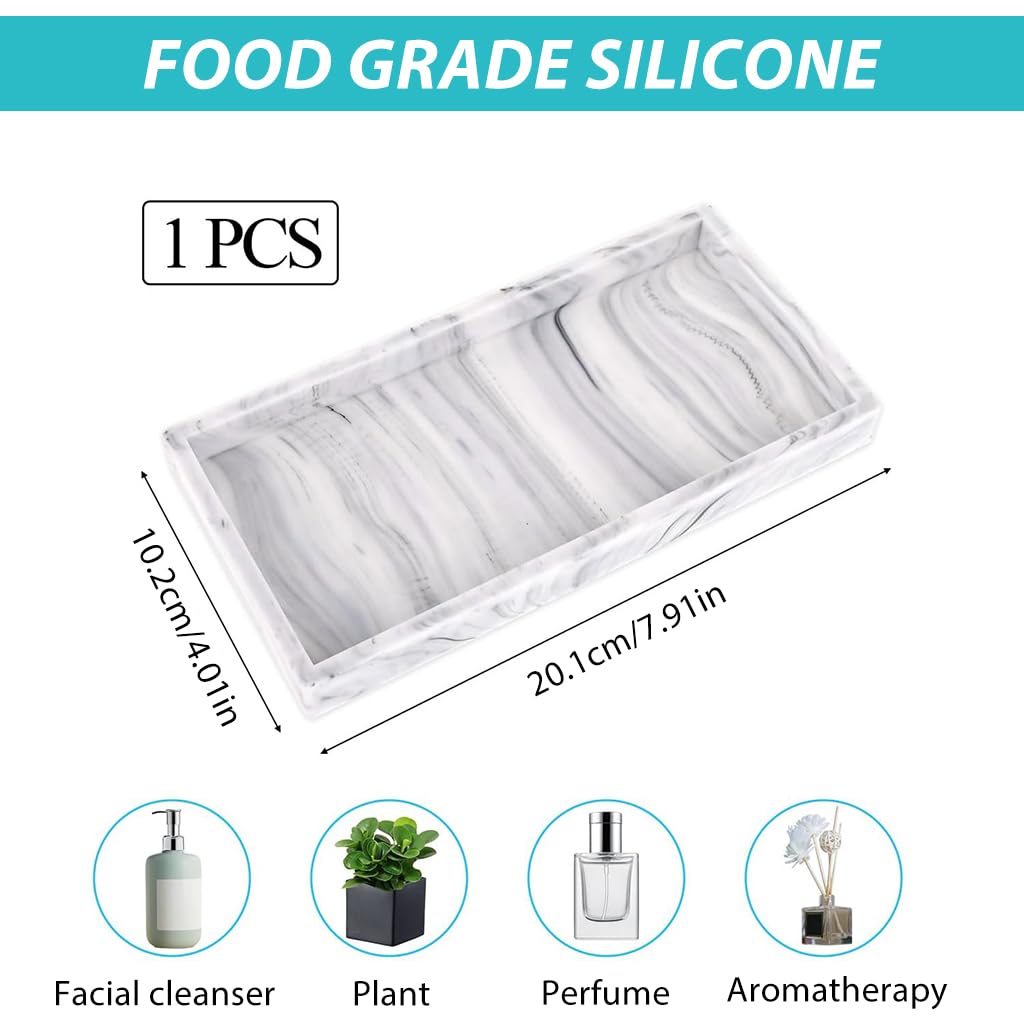 HASTHIP Silicone Bathroom Tray for Countertop Organization with Non Slip Surface 20x10cm | Modern Marble Pattern Easy Clean Storage