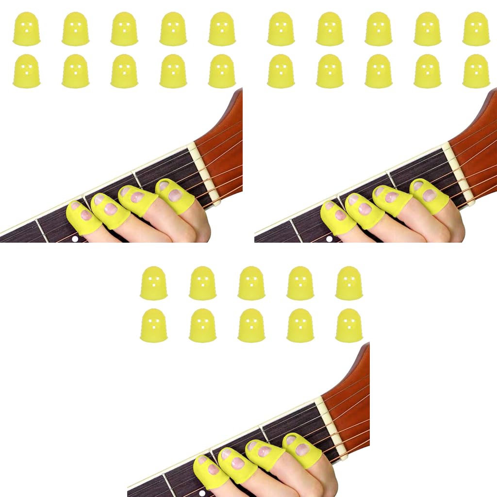 HASTHIP Guitar Finger Protector for Playing | 30pcs 20mm Non Slip Silicone Guards Yellow