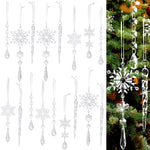 HASTHIP Christmas Tree Hanging Ornaments for Festive Decor featuring 18pcs Crystal Acrylic Snowflake and Icicle Designs
