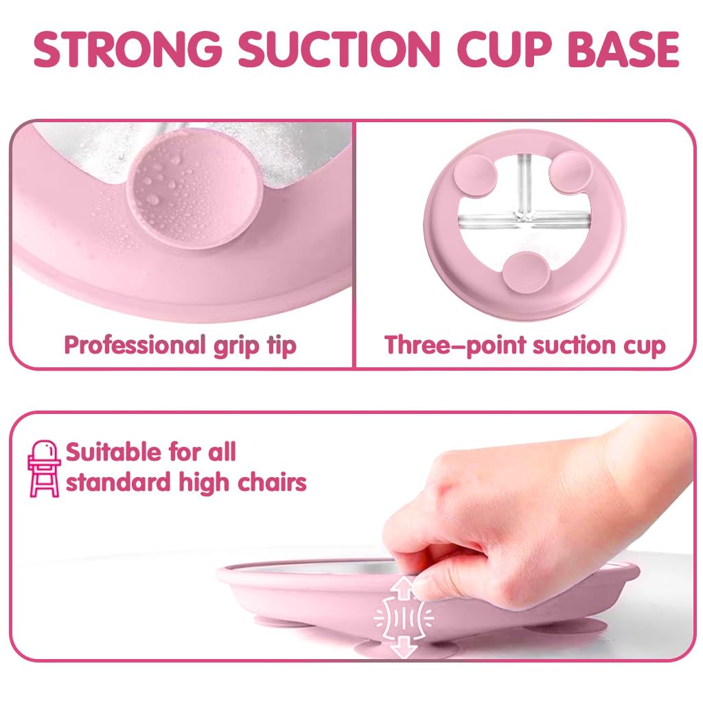 HASTHIP Steel Plates for Kids featuring 3 Compartments and Silicone Suction Base | 9 in Rustproof Stainless Toddler Dish