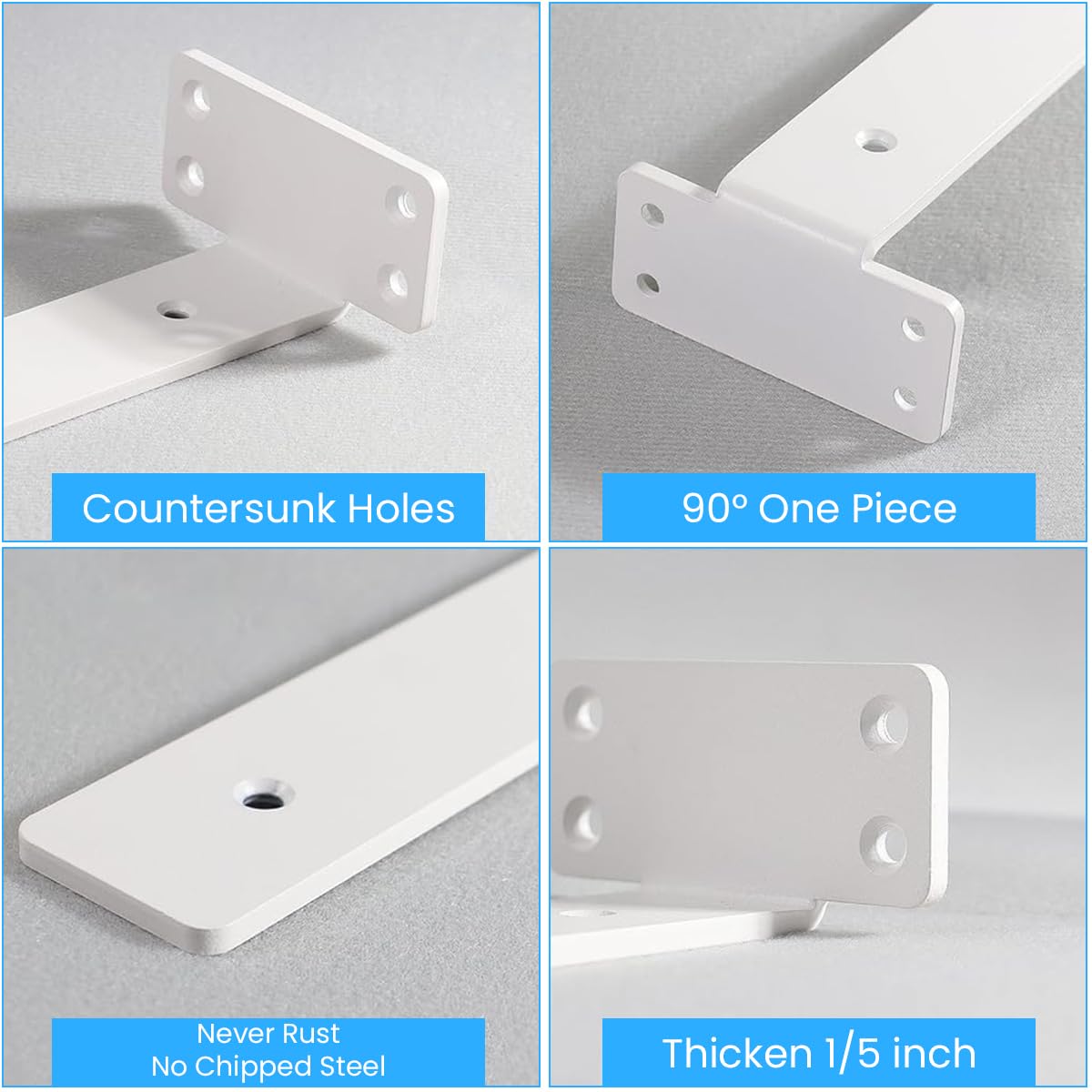 HASTHIP Floating Shelf Brackets for Wall Storage with Screw-Fixed T-Shape Support | White Carbon Steel 2Pcs 6 in