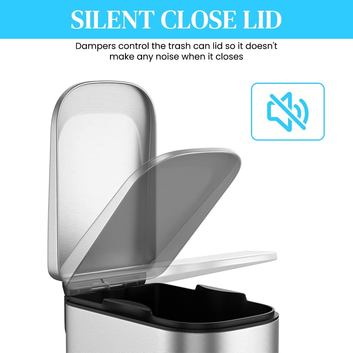 HASTHIP Slim Bathroom Trash Can for Small Spaces with Soft Close Pedal Lid 6 L Stainless Steel Bin
