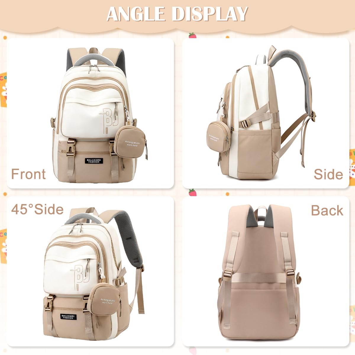 HASTHIP® Casual Backpackk with Cute Accessory 18.1 Inch Bookbags with Pendant Laptop Bag