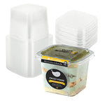 HASTHIP® 25 Pack Clear Plastic Dessert Cups with Lids and Sporks, 380ML Square PET Ice Cream Cups for Iced Coffee, Cold Drinks, Frozen Yogurt, Fruit, Jello, Snacks, Bubble Milkshake-Transparent