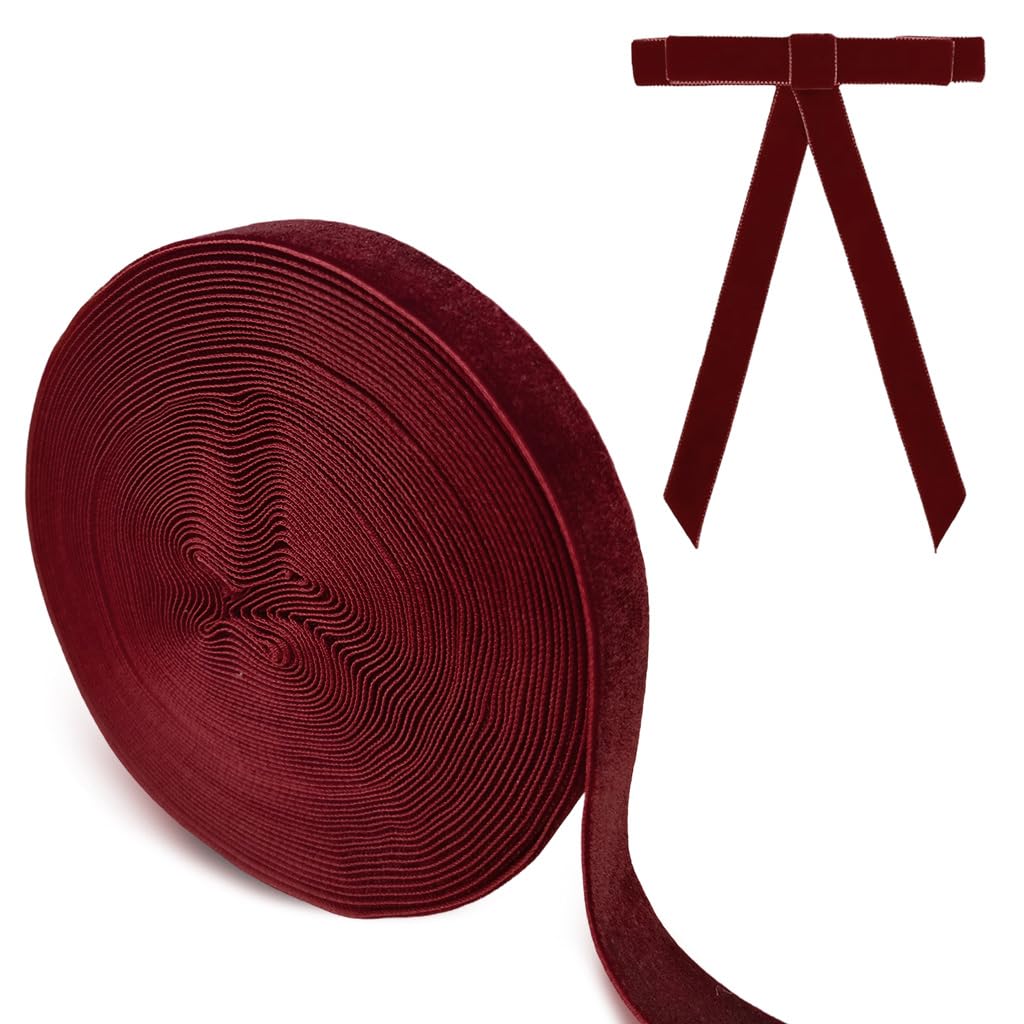 HASTHIP Red Velvet Ribbon Roll for Gift Wrapping and DIY Crafts featuring 10 Yards Length | 1.5 cm Wide Flocking Decorative Ribbon in Vibrant Red