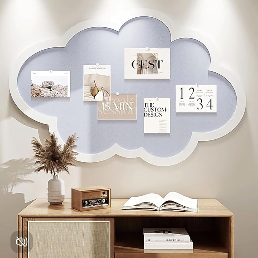 HASTHIP® Cute Cloud Felt Pin Board Self Adhesive Corkboard Alternative,Home Office Felt Vision Bulletin Board DIY Wall Display Panel for Photos Memos Messages,15.7x23.6inch-Blue
