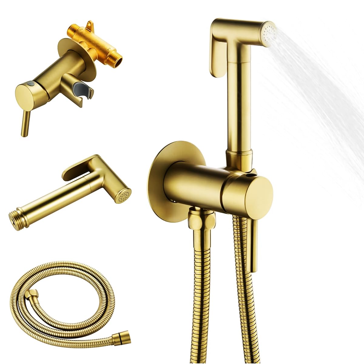 HASTHIP Toilet Bidet Sprayer System Kit with Cool and Warm Water Settings | Full Copper Golden Finish and Lever Handle
