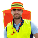 HASTHIP® High Visibility Safety Reflective Bucket Hat with UV Protection, Breathable Mesh Neck Flap, Adjustable Fit for Men & Women, Ideal for Night Work, Hiking, Fishing, Neon Color Design